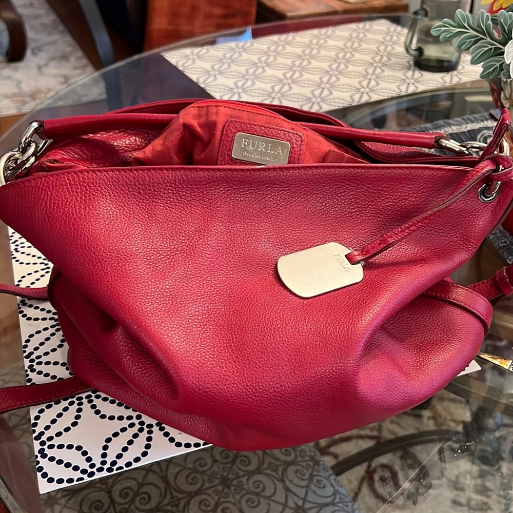 Bright Red Designer Furla, silver hardware.
